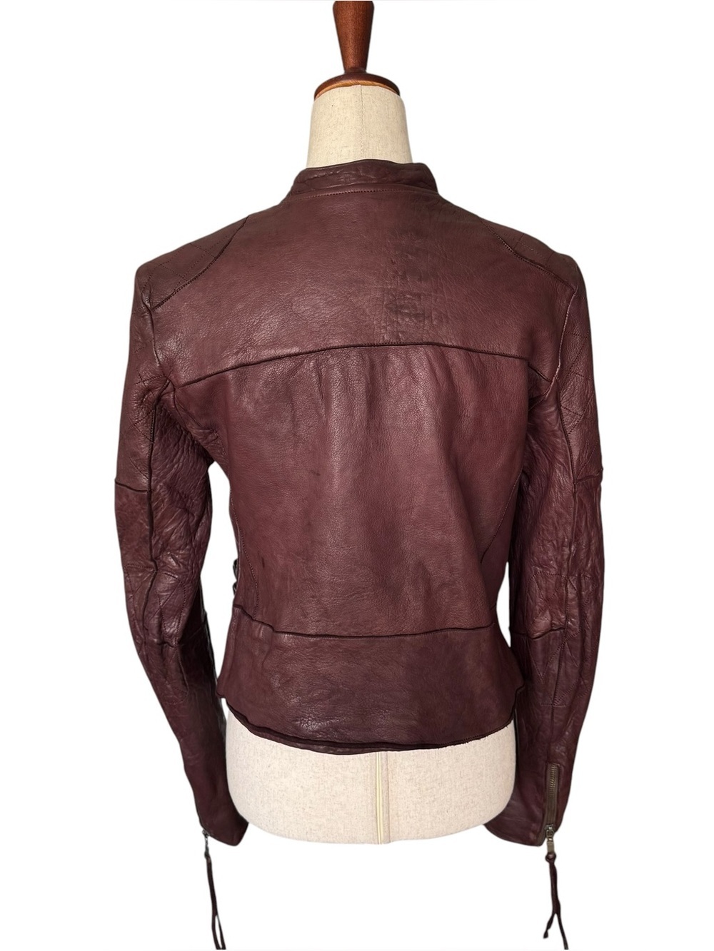 Vintage y2k Christian Peau Burgundy Goat Leather Moto Jacket sz 38 - Picture 7 of 16